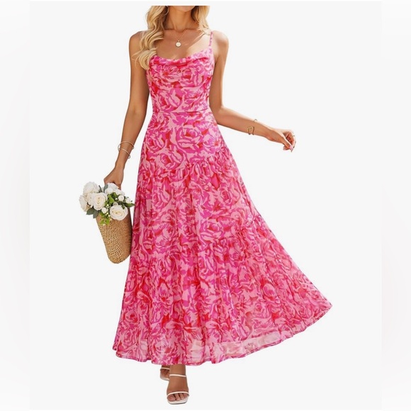 NWT Elegant Pink Floral Maxi Dress-S - Picture 7 of 17